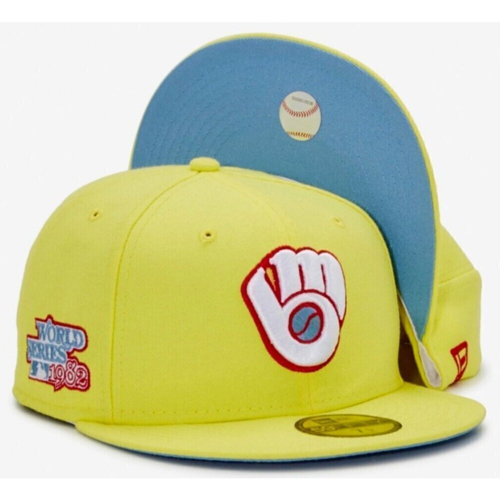 New Era Milwaukee Brewers Kool Aid Pack 59FIFTY Hat 82 WS Side Patch Size 7 5/8